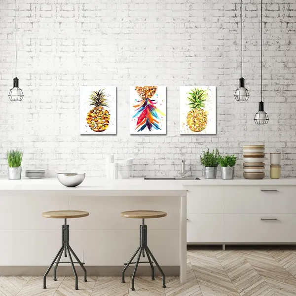 Multicolor_3_Piece_Canvas_Wall_Art_Colorful_Hawaii_Pineapple_Painting_Modern_Tropical_Fruit_Picture_Still_Life_Artwork_|_For_Kitchen_Living_Room_Office_Decorations_Framed_12x16inchx3pcs