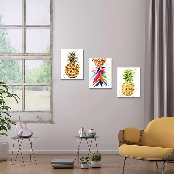Multicolor_3_Piece_Canvas_Wall_Art_Colorful_Hawaii_Pineapple_Painting_Modern_Tropical_Fruit_Picture_Still_Life_Artwork_|_For_Kitchen_Living_Room_Office_Decorations_Framed_12x16inchx3pcs