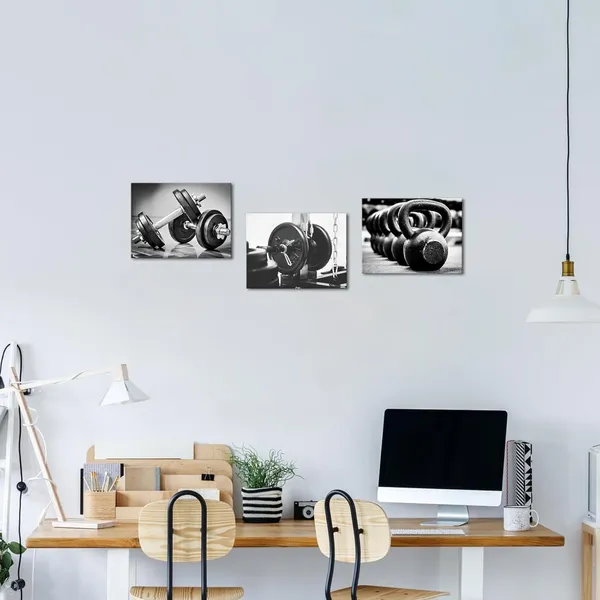 Multicolor_3_Pieces_Fitness_Gym_Canvas_Wall_Art_Black_and_White_Dumbbells_Barbell_Kettlebell_Pictures_Painting_Weightlifting_Training_print_poster_|_For_Home_Decor_Sports_Room_Framed_Ready_to_Hang