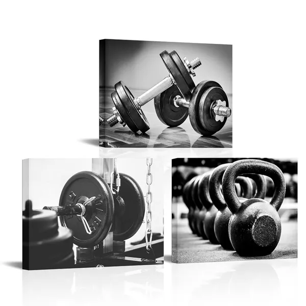 Multicolor_3_Pieces_Fitness_Gym_Canvas_Wall_Art_Black_and_White_Dumbbells_Barbell_Kettlebell_Pictures_Painting_Weightlifting_Training_print_poster_|_For_Home_Decor_Sports_Room_Framed_Ready_to_Hang