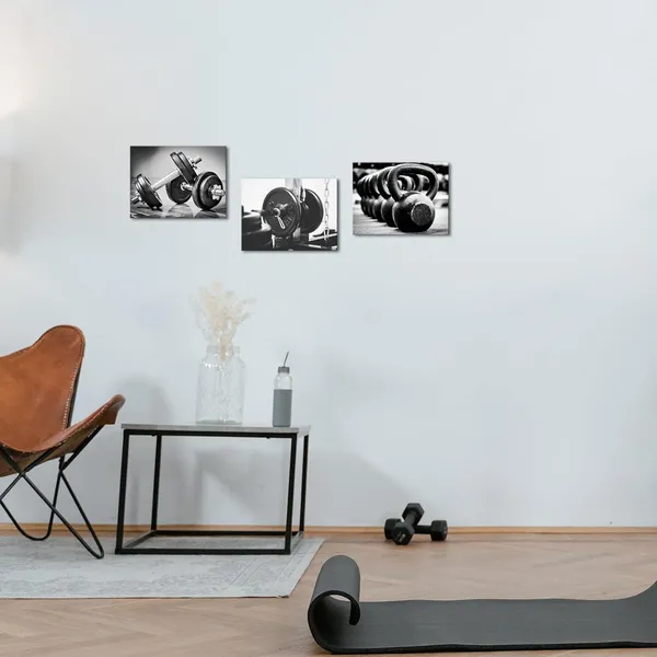 Multicolor_3_Pieces_Fitness_Gym_Canvas_Wall_Art_Black_and_White_Dumbbells_Barbell_Kettlebell_Pictures_Painting_Weightlifting_Training_print_poster_|_For_Home_Decor_Sports_Room_Framed_Ready_to_Hang