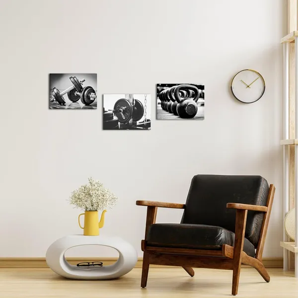 Multicolor_3_Pieces_Fitness_Gym_Canvas_Wall_Art_Black_and_White_Dumbbells_Barbell_Kettlebell_Pictures_Painting_Weightlifting_Training_print_poster_|_For_Home_Decor_Sports_Room_Framed_Ready_to_Hang