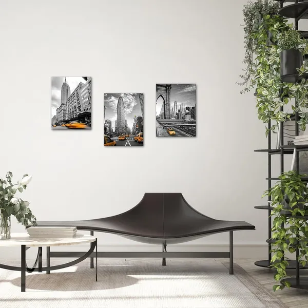 Multicolor_3_Piece_Black_and_White_New_York_City_Canvas_Wall_Art_Modern_Brooklyn_Bridge_NYC_Flatiron_and_Empire_State_Building_Picture_Prints_Orange_Taxi_Car_Painting_Home_Office_Decor_12x16inchx3pcs