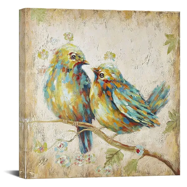 Multicolor_Animal_Canvas_Wall_Art_Birds_Couple_on_Tree_Branch_Picture_Family_Love_Rustic_Wall_Decor_Framed_Artwork_|_For_Kids_Vintage_Oil_Painting_Art_Prints_|_For_Bathroom_Kitchen_Office_24x24inch