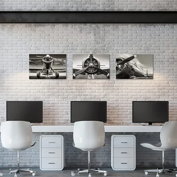 Multicolor_3_Panels_Airplane_Canvas_Wall_Art_Plane_Aircraft_Picture_Black_and_White_Military_Plane_Wall_Decor_Turbine_Propeller_Painting_Prints_|_For_Modern_Home_Office_Decor_16x24inchx3pcs
