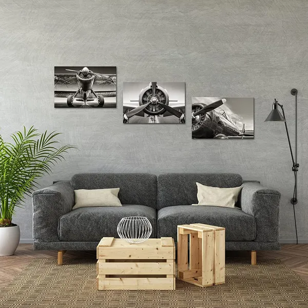 Multicolor_3_Panels_Airplane_Canvas_Wall_Art_Plane_Aircraft_Picture_Black_and_White_Military_Plane_Wall_Decor_Turbine_Propeller_Painting_Prints_|_For_Modern_Home_Office_Decor_16x24inchx3pcs