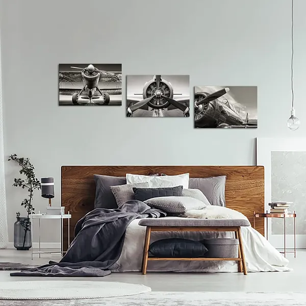 Multicolor_3_Panels_Airplane_Canvas_Wall_Art_Plane_Aircraft_Picture_Black_and_White_Military_Plane_Wall_Decor_Turbine_Propeller_Painting_Prints_|_For_Modern_Home_Office_Decor_16x24inchx3pcs