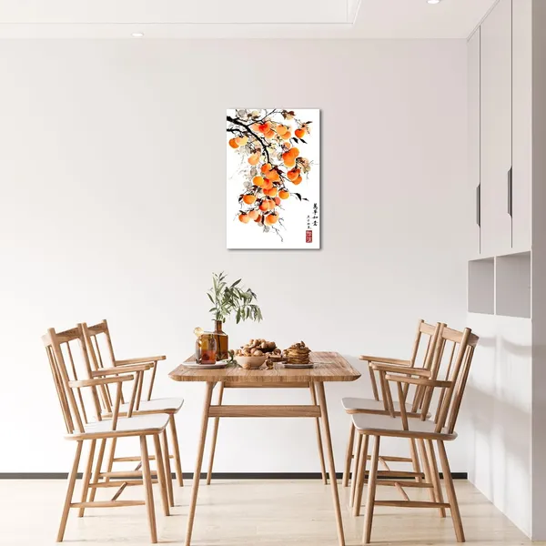 Multicolor_Asian_Wall_Art_Traditional_Chinese_Ink_Style_with_'May_everything_go_as_you_wish'_Quote_Canvas_Prints_Persimmon_on_Branch_Painting_Pictures_Oriental_Poster_Framed_|_For_Home_Decor_16x24inch