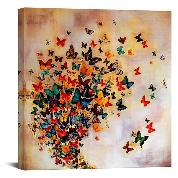Multicolor_Butterfly_Painting_Artwork_Animal_Insect_Canvas_Wall_Art_|_For_Living_Room_Wall_Decor_Colorful_Butterflies_Canvas_Pictures_Vintage_Artwork_|_For_Bedroom_Decoration_Framed_Ready_to_Hang_24x24inch