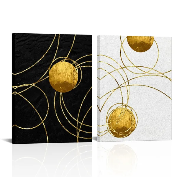 Multicolor_2_Pieces_Abstract_Black_White_and_Gold_Foil_Canvas_Wall_Art_Minimalist_Circles_and_Stripes_Painting_Print_Modern_Golden_Line_Interlaced_Home_Decor_|_For_Living_Room_Office_12x16inchx2pcs