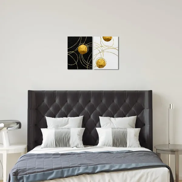 Multicolor_2_Pieces_Abstract_Black_White_and_Gold_Foil_Canvas_Wall_Art_Minimalist_Circles_and_Stripes_Painting_Print_Modern_Golden_Line_Interlaced_Home_Decor_|_For_Living_Room_Office_12x16inchx2pcs