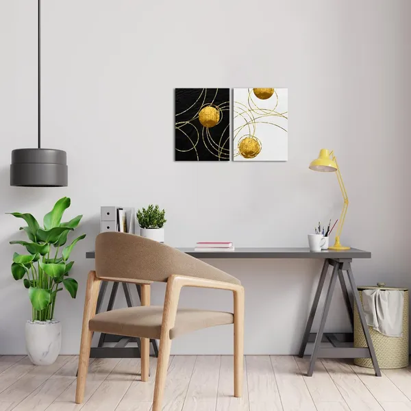 Multicolor_2_Pieces_Abstract_Black_White_and_Gold_Foil_Canvas_Wall_Art_Minimalist_Circles_and_Stripes_Painting_Print_Modern_Golden_Line_Interlaced_Home_Decor_|_For_Living_Room_Office_12x16inchx2pcs