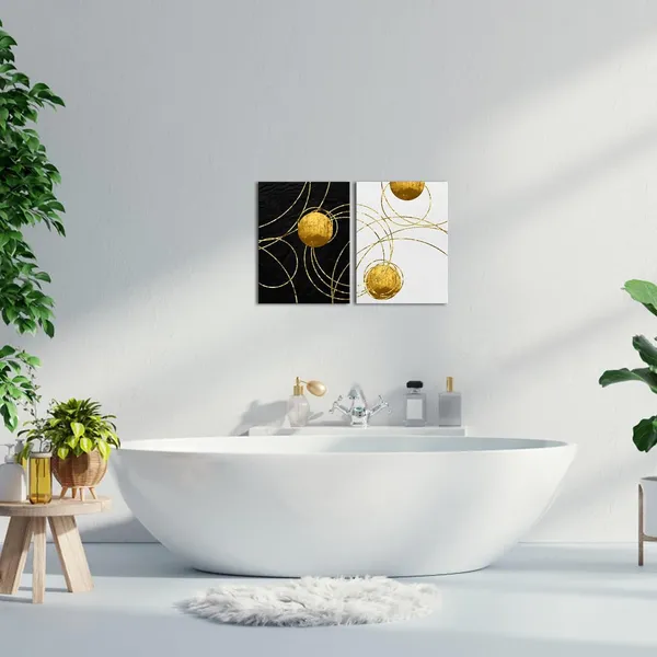 Multicolor_2_Pieces_Abstract_Black_White_and_Gold_Foil_Canvas_Wall_Art_Minimalist_Circles_and_Stripes_Painting_Print_Modern_Golden_Line_Interlaced_Home_Decor_|_For_Living_Room_Office_12x16inchx2pcs