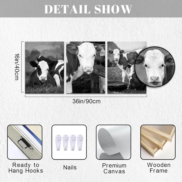 Multicolor_3Panel_Country_Farmhouse_Canvas_Wall_Art_Cattle_Cow_Pictuer_Painting_Wildlife_Home_Artwork_Print_Black_and_White_Bathroom_Office_Dining_Room_Decorate_12x16inchx3pcs