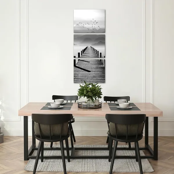 Multicolor_Black_and_White_Lake_Mountain_Wall_Art_Pier_with_Birds_Flying_Pictures_Prints_Vertical_Calm_Wharf_Landscape_Canvas_Painting_|_For_Aisle_Corridor_Office_Bedroom_Home_Decor_12x16inchx3pcs