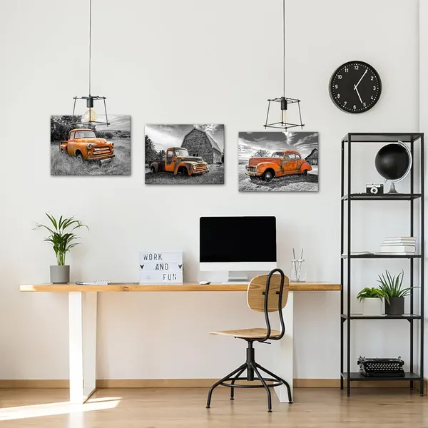 Multicolor_3_Pieces_Rusty_Car_Wall_Art_Country_Style_Old_Truck_Pictures_Print_Vintage_Black_and_White_Barn_Artwork_Framed_Automobile_in_Field_Poster_|_For_Farmhouse_Modern_Home_Decor_12x16inchx3pcs