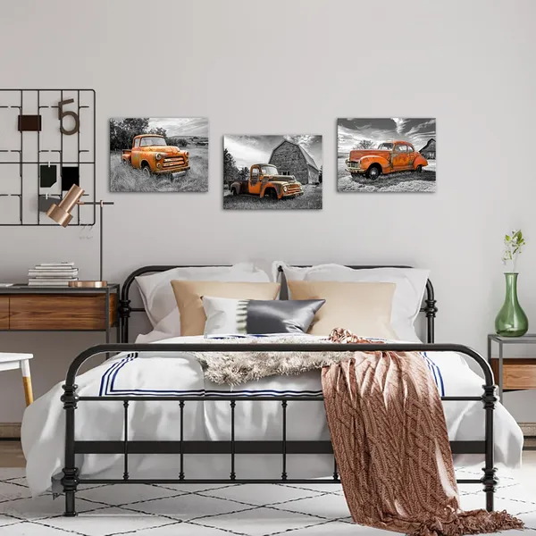 Multicolor_3_Pieces_Rusty_Car_Wall_Art_Country_Style_Old_Truck_Pictures_Print_Vintage_Black_and_White_Barn_Artwork_Framed_Automobile_in_Field_Poster_|_For_Farmhouse_Modern_Home_Decor_12x16inchx3pcs