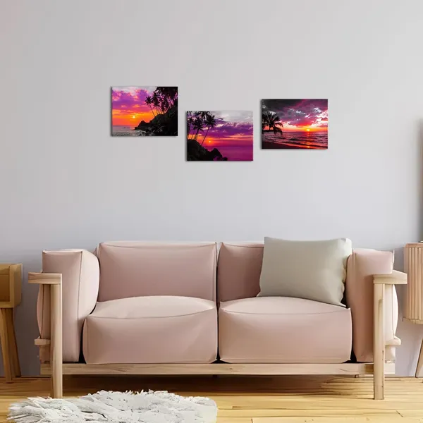 Multicolor_3_Piece_Wall_Art_Purple_Sunset_Ocean_Beach_with_Tropical_Coconut_tree_Prints_on_Canvas_Beautiful_Nature_Seascape_Artwork_Framed_|_For_Office_Home_Decor_Living_Room_Decoration_12x16inchx3pcs
