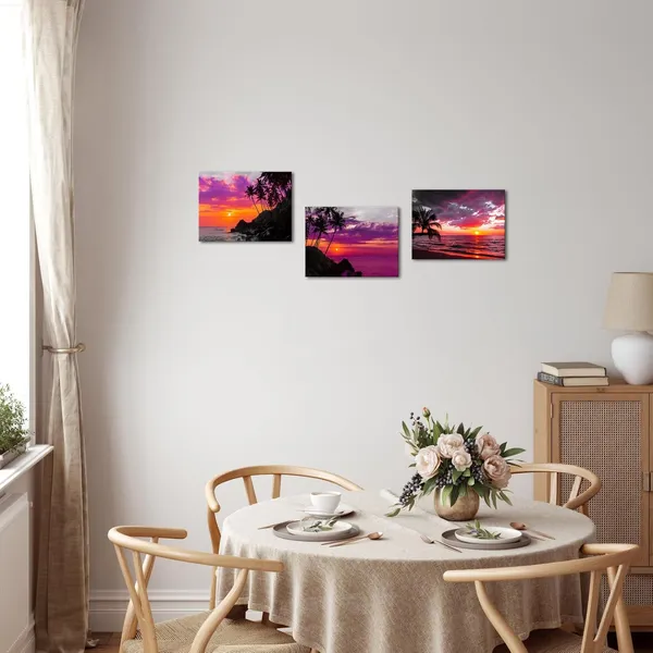 Multicolor_3_Piece_Wall_Art_Purple_Sunset_Ocean_Beach_with_Tropical_Coconut_tree_Prints_on_Canvas_Beautiful_Nature_Seascape_Artwork_Framed_|_For_Office_Home_Decor_Living_Room_Decoration_12x16inchx3pcs