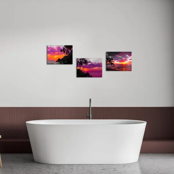 Multicolor_3_Piece_Wall_Art_Purple_Sunset_Ocean_Beach_with_Tropical_Coconut_tree_Prints_on_Canvas_Beautiful_Nature_Seascape_Artwork_Framed_|_For_Office_Home_Decor_Living_Room_Decoration_12x16inchx3pcs
