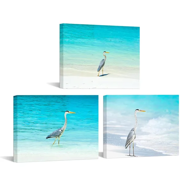 Multicolor_3_Pieces_Blue_Heron_Canvas_Wall_Art_Sea_Bird_on_Coastal_Beach_Painting_Picture_Wild_Animal_Contemporary_Prints_Poster_Framed_|_For_Home_Living_Room_Bedroom_Decor_12x16inchx3pcs