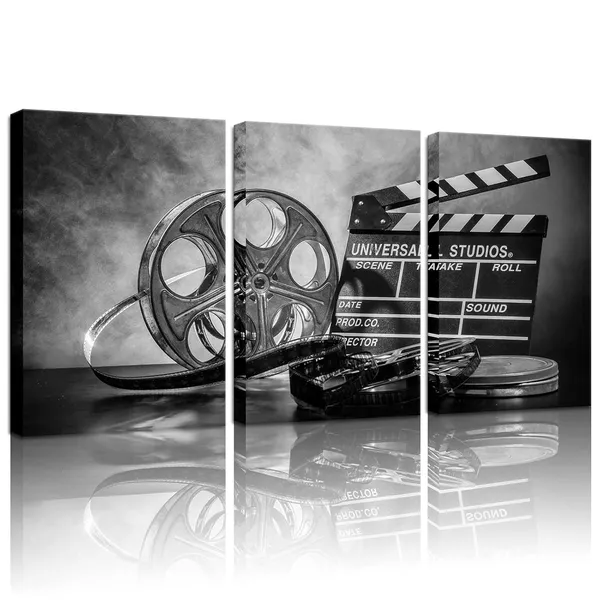 Multicolor_3_Piece_Black_and_White_Canvas_Wall_Painting_Movie_Clapper_Board_Poster_Print_Filmmaking_Pictures_Vintage_Home_Movie_Theater_Media_Room_Bar_Pub_House_Decoration_Easy_to_Hang_16"x_24"x3_PCS