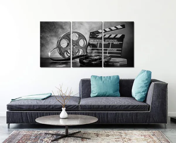 Multicolor_3_Piece_Black_and_White_Canvas_Wall_Painting_Movie_Clapper_Board_Poster_Print_Filmmaking_Pictures_Vintage_Home_Movie_Theater_Media_Room_Bar_Pub_House_Decoration_Easy_to_Hang_16"x_24"x3_PCS