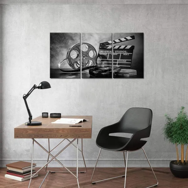 Multicolor_3_Piece_Black_and_White_Canvas_Wall_Painting_Movie_Clapper_Board_Poster_Print_Filmmaking_Pictures_Vintage_Home_Movie_Theater_Media_Room_Bar_Pub_House_Decoration_Easy_to_Hang_16"x_24"x3_PCS