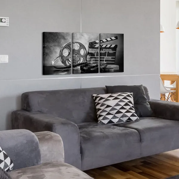 Multicolor_3_Piece_Black_and_White_Canvas_Wall_Painting_Movie_Clapper_Board_Poster_Print_Filmmaking_Pictures_Vintage_Home_Movie_Theater_Media_Room_Bar_Pub_House_Decoration_Easy_to_Hang_16"x_24"x3_PCS