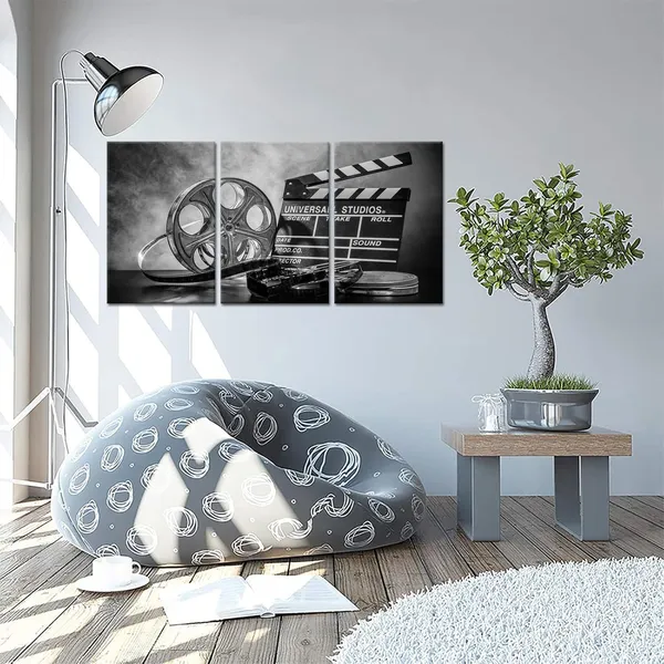 Multicolor_3_Piece_Black_and_White_Canvas_Wall_Painting_Movie_Clapper_Board_Poster_Print_Filmmaking_Pictures_Vintage_Home_Movie_Theater_Media_Room_Bar_Pub_House_Decoration_Easy_to_Hang_16"x_24"x3_PCS