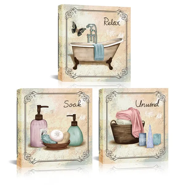 Multicolor_Bathroom_Canvas_Wall_Art_Relax_Soak_Unwind_Quote_Picture_Print_Vintage_Paintings_Posters_Great_Gift_Home_Artwork_Framed_Ready_to_Hang_12x12inchx3Pieces