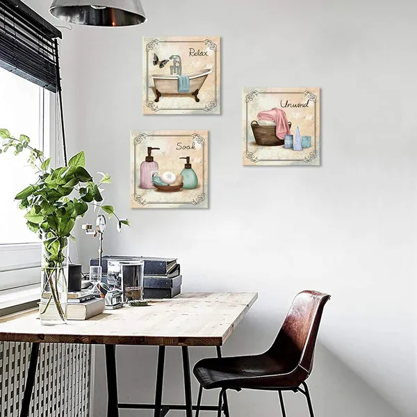 Multicolor_Bathroom_Canvas_Wall_Art_Relax_Soak_Unwind_Quote_Picture_Print_Vintage_Paintings_Posters_Great_Gift_Home_Artwork_Framed_Ready_to_Hang_12x12inchx3Pieces
