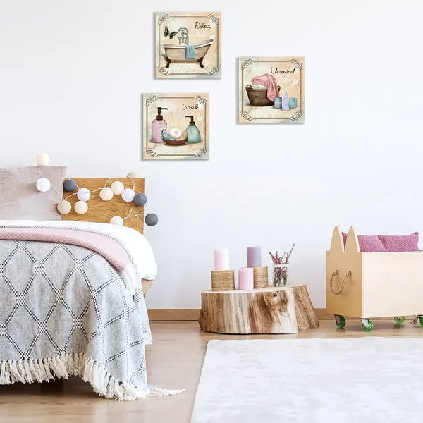 Multicolor_Bathroom_Canvas_Wall_Art_Relax_Soak_Unwind_Quote_Picture_Print_Vintage_Paintings_Posters_Great_Gift_Home_Artwork_Framed_Ready_to_Hang_12x12inchx3Pieces
