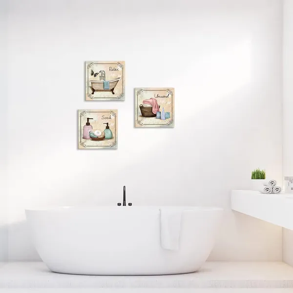 Multicolor_Bathroom_Canvas_Wall_Art_Relax_Soak_Unwind_Quote_Picture_Print_Vintage_Paintings_Posters_Great_Gift_Home_Artwork_Framed_Ready_to_Hang_12x12inchx3Pieces