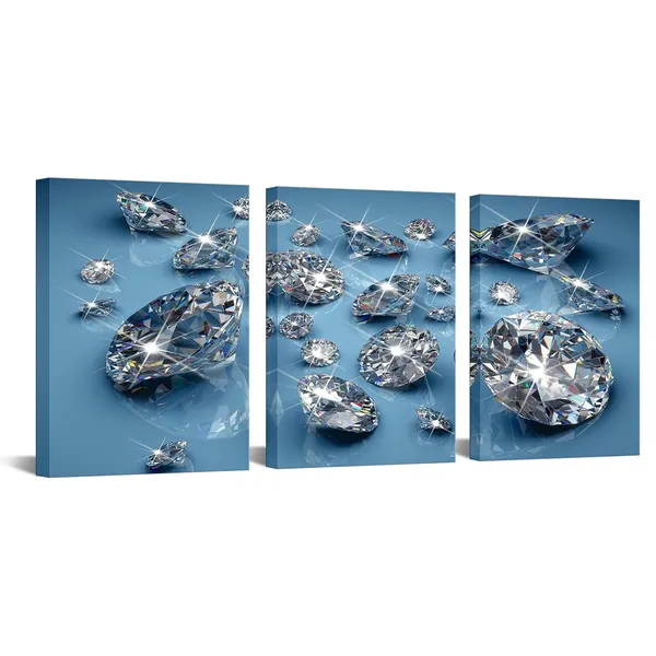 Multicolor_3_Piece_Wall_Art_Luxury_Diamonds_on_Blue_Background_Picture_Canvas_Prints_Gemstone_Fashion_Artwork_Painting_|_For_Women_Girla_Bedroom_Decor_Stretched_Framed_Hanging_Posters_|_For_Living_Room