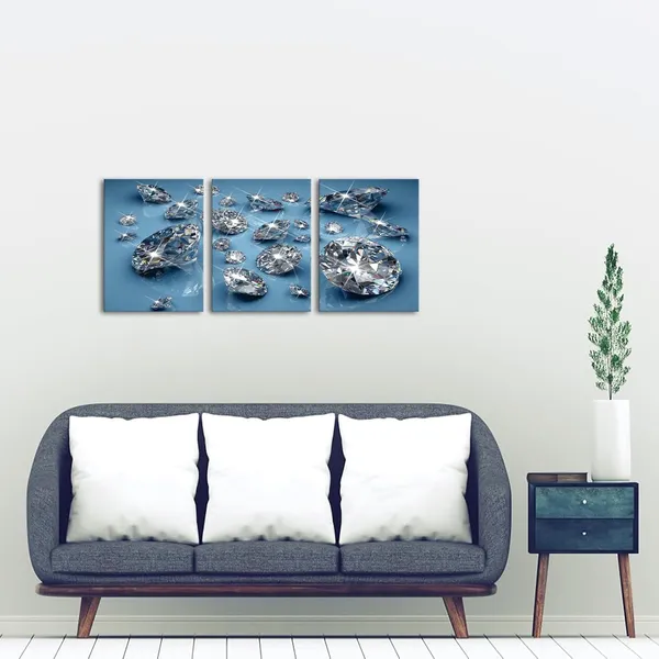 Multicolor_3_Piece_Wall_Art_Luxury_Diamonds_on_Blue_Background_Picture_Canvas_Prints_Gemstone_Fashion_Artwork_Painting_|_For_Women_Girla_Bedroom_Decor_Stretched_Framed_Hanging_Posters_|_For_Living_Room