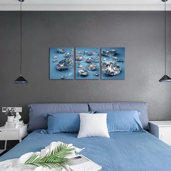 Multicolor_3_Piece_Wall_Art_Luxury_Diamonds_on_Blue_Background_Picture_Canvas_Prints_Gemstone_Fashion_Artwork_Painting_|_For_Women_Girla_Bedroom_Decor_Stretched_Framed_Hanging_Posters_|_For_Living_Room