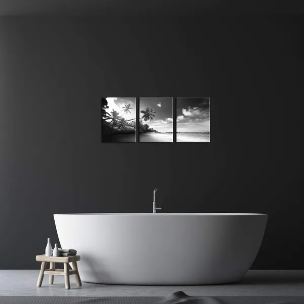 Multicolor_3_Panels_Canvas_Wall_Art_Black_and_White_Beach_Pictures_Hawaii_Troical_Palm_Tree_Artork_Giclee_Prints_|_For_Bathroom_Bedroom_Office_Wall_Decoration_Framed_Ready_to_Hang_12"x16"x3pcs
