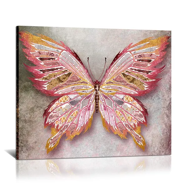 Multicolor_Rustic_Butterfly_Canvas_Wall_Art_Pink_and_Gold_Giclee_Print_Animal_Picture_Wildlife_Photo_|_For_Living_Room_Women_Gift_Modern_Home_Art_Ready_to_Hang_16"x20"