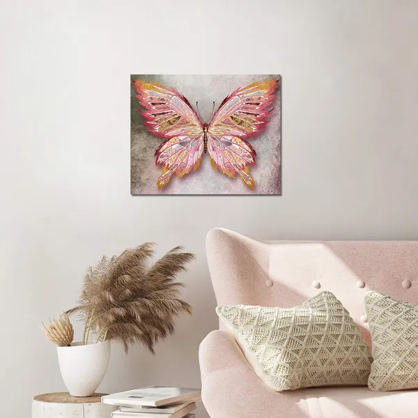 Multicolor_Rustic_Butterfly_Canvas_Wall_Art_Pink_and_Gold_Giclee_Print_Animal_Picture_Wildlife_Photo_|_For_Living_Room_Women_Gift_Modern_Home_Art_Ready_to_Hang_16"x20"