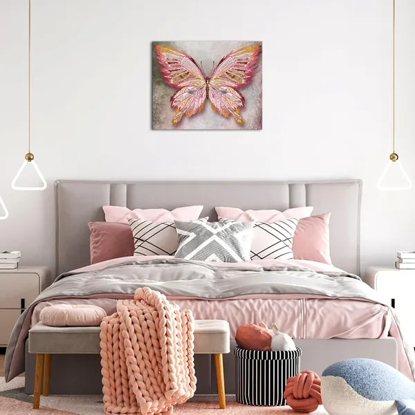 Multicolor_Rustic_Butterfly_Canvas_Wall_Art_Pink_and_Gold_Giclee_Print_Animal_Picture_Wildlife_Photo_|_For_Living_Room_Women_Gift_Modern_Home_Art_Ready_to_Hang_16"x20"