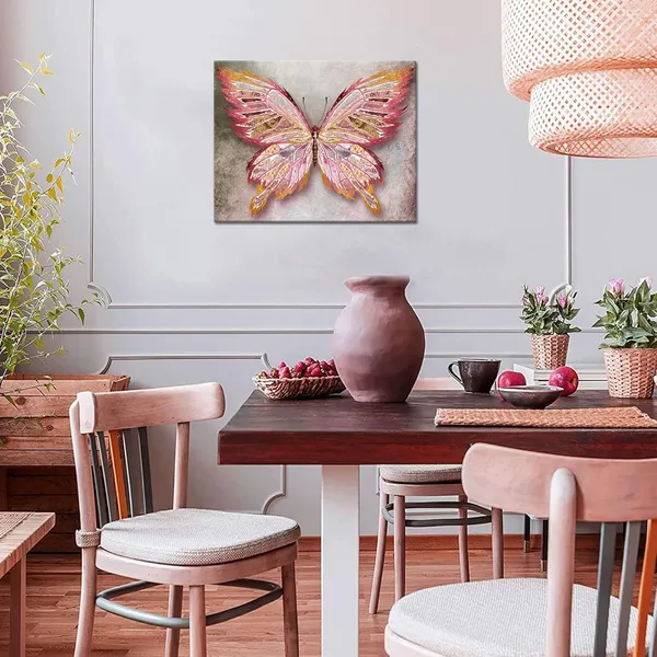 Multicolor_Rustic_Butterfly_Canvas_Wall_Art_Pink_and_Gold_Giclee_Print_Animal_Picture_Wildlife_Photo_|_For_Living_Room_Women_Gift_Modern_Home_Art_Ready_to_Hang_16"x20"