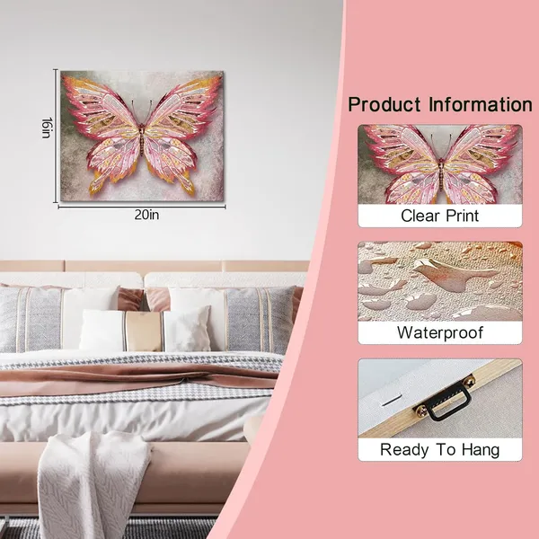 Multicolor_Rustic_Butterfly_Canvas_Wall_Art_Pink_and_Gold_Giclee_Print_Animal_Picture_Wildlife_Photo_|_For_Living_Room_Women_Gift_Modern_Home_Art_Ready_to_Hang_16"x20"