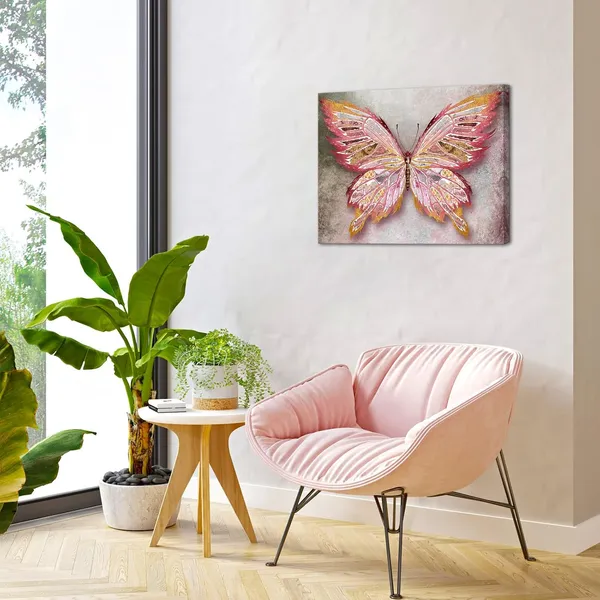 Multicolor_Rustic_Butterfly_Canvas_Wall_Art_Pink_and_Gold_Giclee_Print_Animal_Picture_Wildlife_Photo_|_For_Living_Room_Women_Gift_Modern_Home_Art_Ready_to_Hang_16"x20"