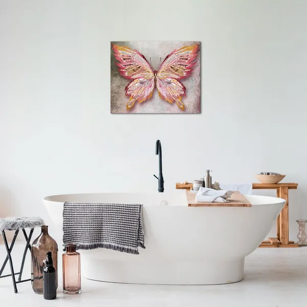Multicolor_Rustic_Butterfly_Canvas_Wall_Art_Pink_and_Gold_Giclee_Print_Animal_Picture_Wildlife_Photo_|_For_Living_Room_Women_Gift_Modern_Home_Art_Ready_to_Hang_16"x20"