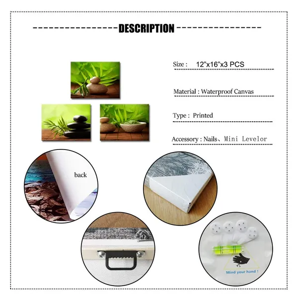 Multicolor_3_Panels_Zen_Canvas_Wall_Art_Still_Life_SPA_Stone_Green_Bamboo_Leaves_Pictures_Painting_Prints_|_For_Bathroom_Office_Kitchen_Salon_Wall_Decor_Stretched_and_Framed_Ready_to_Hang_12"x16"x3pcs