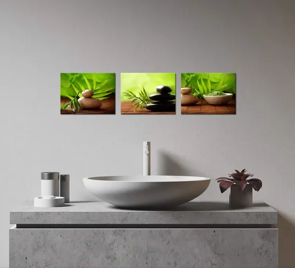 Multicolor_3_Panels_Zen_Canvas_Wall_Art_Still_Life_SPA_Stone_Green_Bamboo_Leaves_Pictures_Painting_Prints_|_For_Bathroom_Office_Kitchen_Salon_Wall_Decor_Stretched_and_Framed_Ready_to_Hang_12"x16"x3pcs
