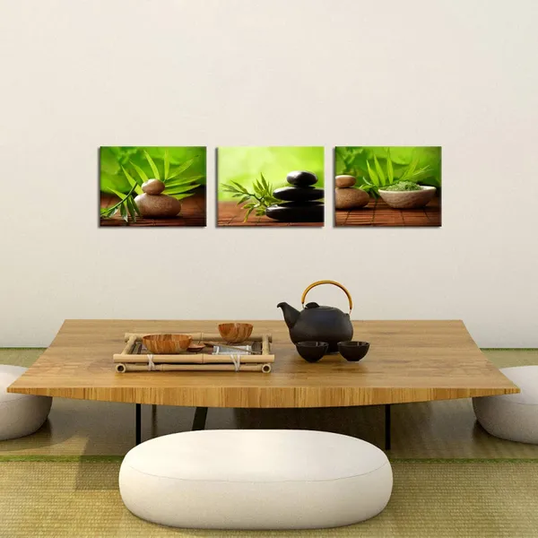 Multicolor_3_Panels_Zen_Canvas_Wall_Art_Still_Life_SPA_Stone_Green_Bamboo_Leaves_Pictures_Painting_Prints_|_For_Bathroom_Office_Kitchen_Salon_Wall_Decor_Stretched_and_Framed_Ready_to_Hang_12"x16"x3pcs