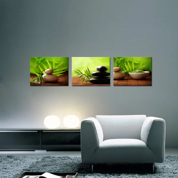 Multicolor_3_Panels_Zen_Canvas_Wall_Art_Still_Life_SPA_Stone_Green_Bamboo_Leaves_Pictures_Painting_Prints_|_For_Bathroom_Office_Kitchen_Salon_Wall_Decor_Stretched_and_Framed_Ready_to_Hang_12"x16"x3pcs