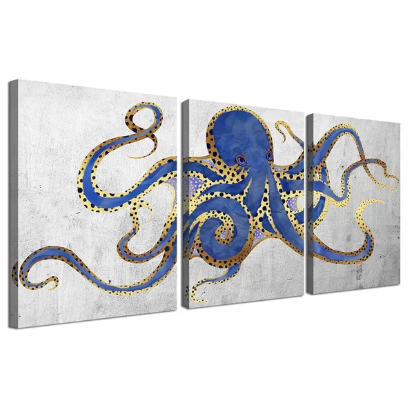 Multicolor_3_Piece_Octopus_Wall_Art_Painting_Navy_Blue_Marine_Animal_Picture_Print_On_Canvas_Ocean_Life_Poster_|_For_Bathroom_Bedroom_Home_Decor_Decoration_Gift_Easy_to_Hang_12"x16"x3PCS